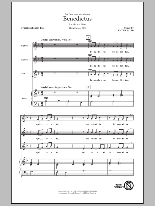 Peter Robb Agnus Dei And Benedictus Sheet Music Notes & Chords for SSA - Download or Print PDF