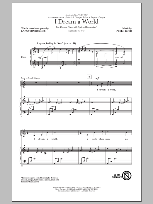 Peter Robb I Dream A World Sheet Music Notes & Chords for SSA - Download or Print PDF
