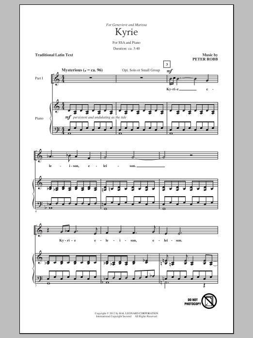 Peter Robb Kyrie And Sanctus Sheet Music Notes & Chords for SSA - Download or Print PDF