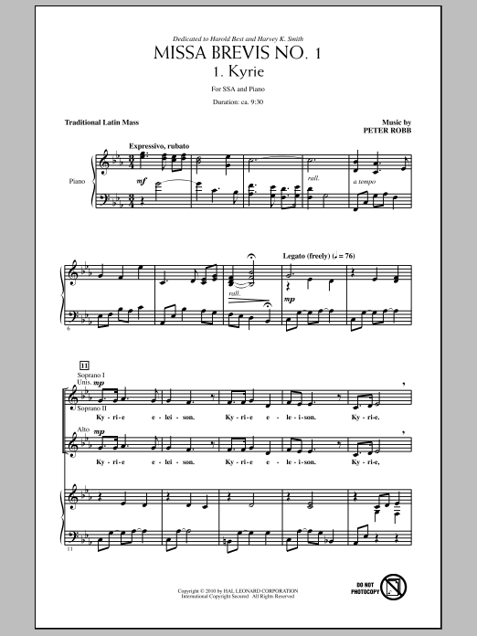 Peter Robb Missa Brevis No. 1 Sheet Music Notes & Chords for SSA - Download or Print PDF