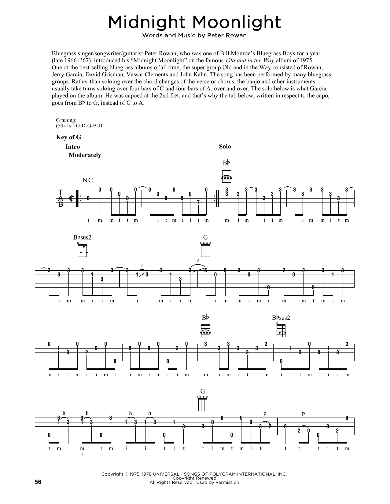 Peter Rowan Midnight Moonlight (arr. Fred Sokolow) Sheet Music Notes & Chords for Banjo Tab - Download or Print PDF