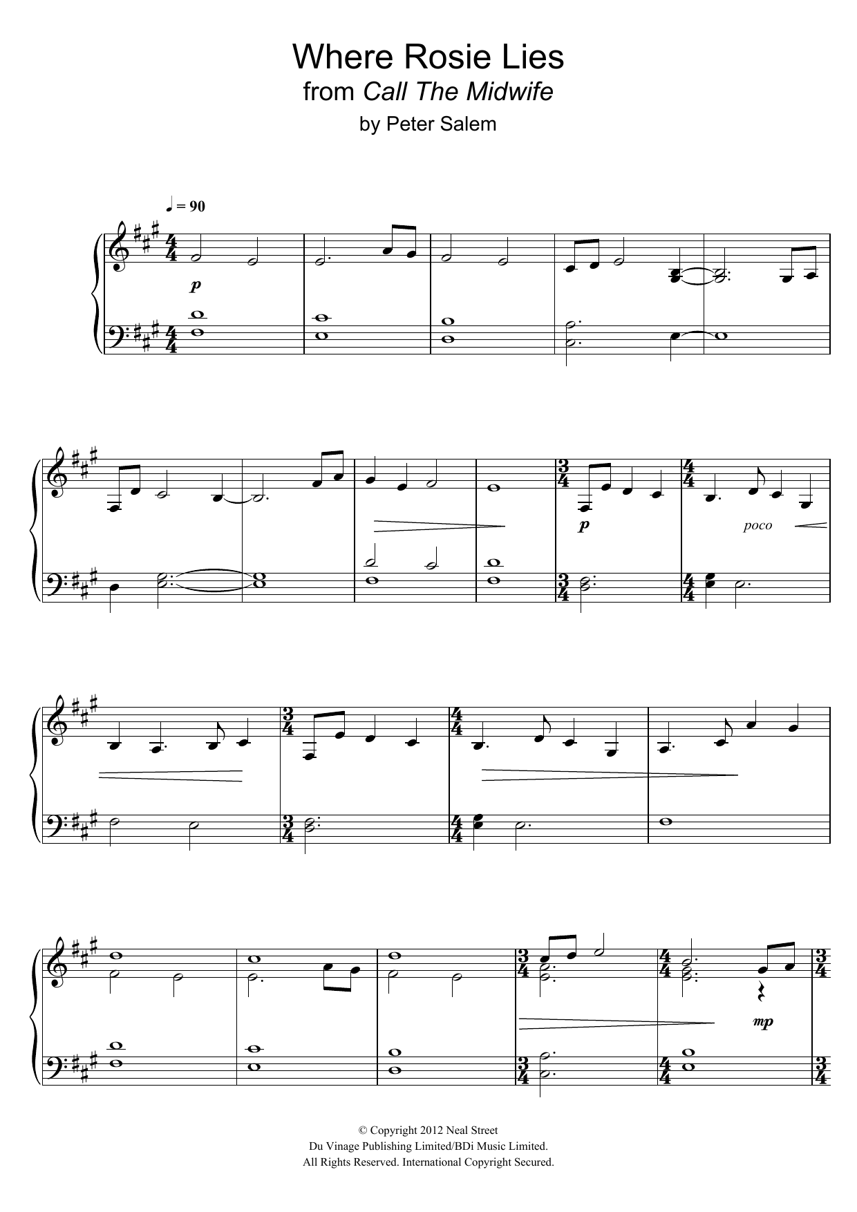 Peter Salem Where Rosie Lies (from 'Call The Midwife') Sheet Music Notes & Chords for Piano - Download or Print PDF