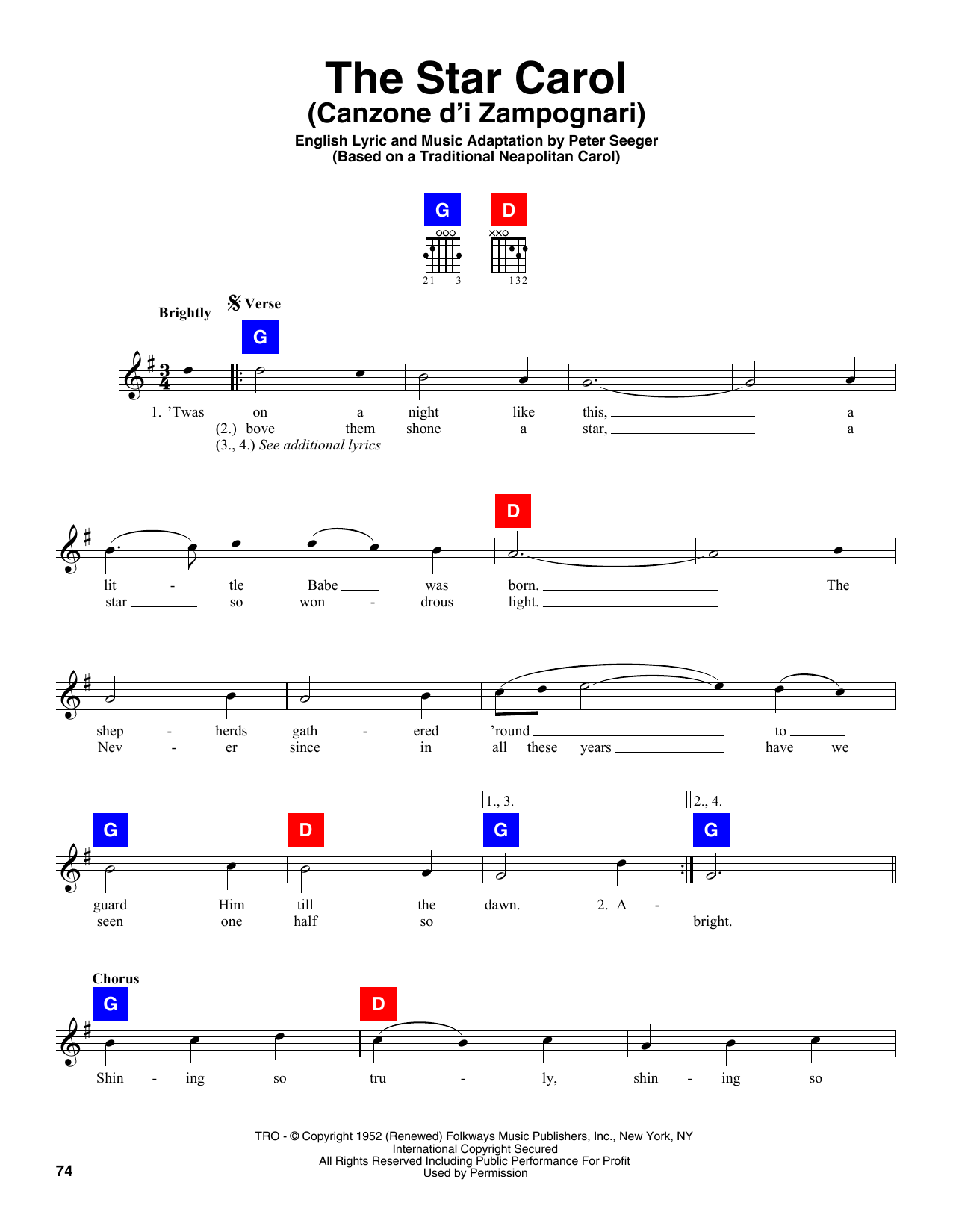 Peter Seeger The Star Carol (Canzone D'i Zampognari) Sheet Music Notes & Chords for Chord Buddy - Download or Print PDF