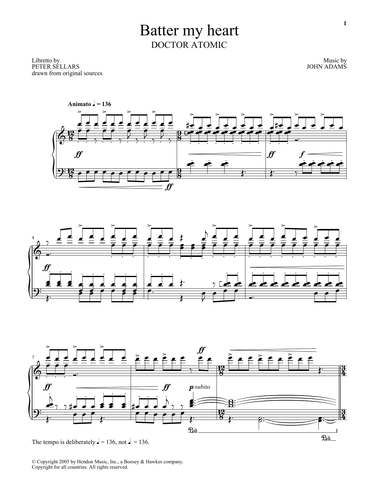 Peter Sellars Batter My Heart Sheet Music Notes & Chords for Piano & Vocal - Download or Print PDF