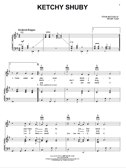 Peter Tosh Ketchy Shuby Sheet Music Notes & Chords for Piano, Vocal & Guitar (Right-Hand Melody) - Download or Print PDF