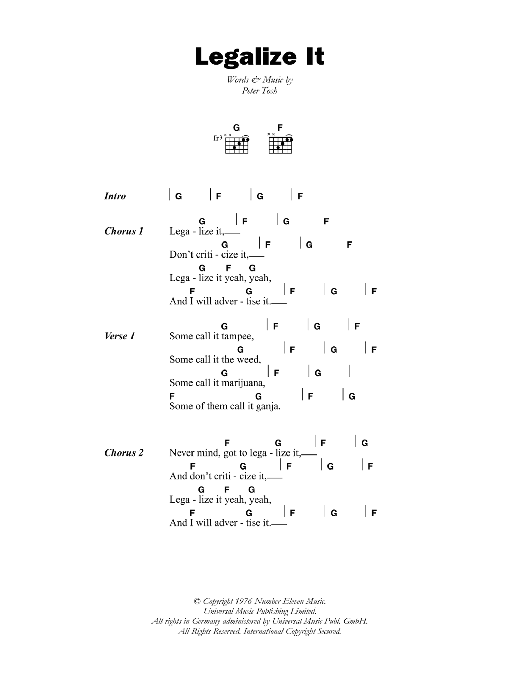 Peter Tosh Legalize It Sheet Music Notes & Chords for Guitar Tab Play-Along - Download or Print PDF