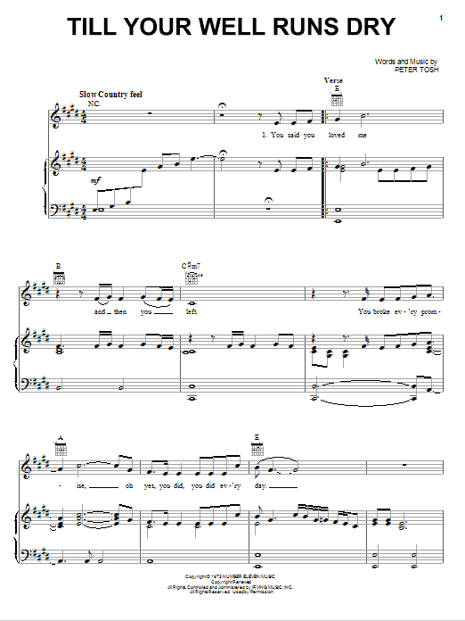 Peter Tosh Till Your Well Runs Dry Sheet Music Notes & Chords for Piano, Vocal & Guitar (Right-Hand Melody) - Download or Print PDF