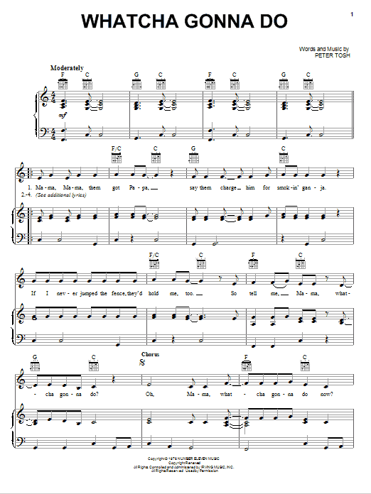 Peter Tosh Whatcha Gonna Do Sheet Music Notes & Chords for Piano, Vocal & Guitar (Right-Hand Melody) - Download or Print PDF