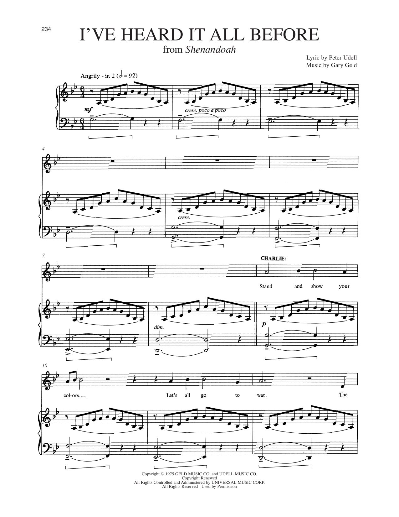 Peter Udell I've Heard It All Before (from Shenandoah) Sheet Music Notes & Chords for Piano & Vocal - Download or Print PDF