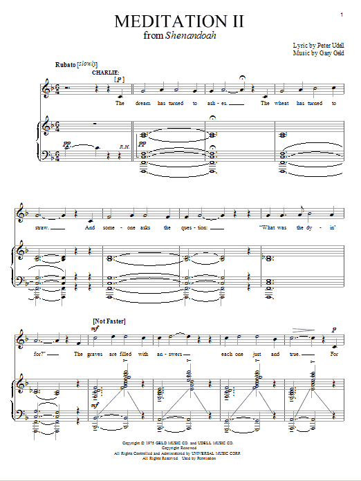 Peter Udell Meditation II Sheet Music Notes & Chords for Piano, Vocal & Guitar (Right-Hand Melody) - Download or Print PDF