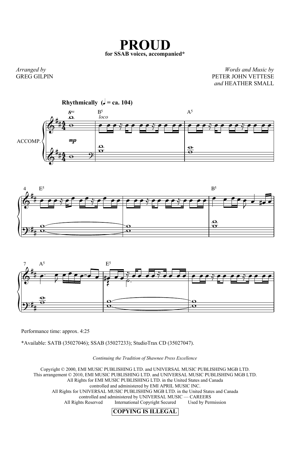 Peter Vettese and Heather Small Proud (arr. Greg Gilpin) Sheet Music Notes & Chords for SATB Choir - Download or Print PDF