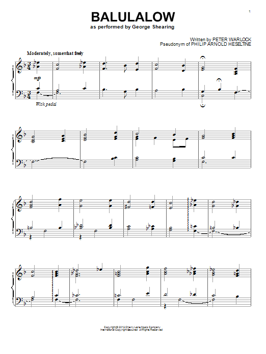 Peter Warlock Balulalow Sheet Music Notes & Chords for Piano - Download or Print PDF