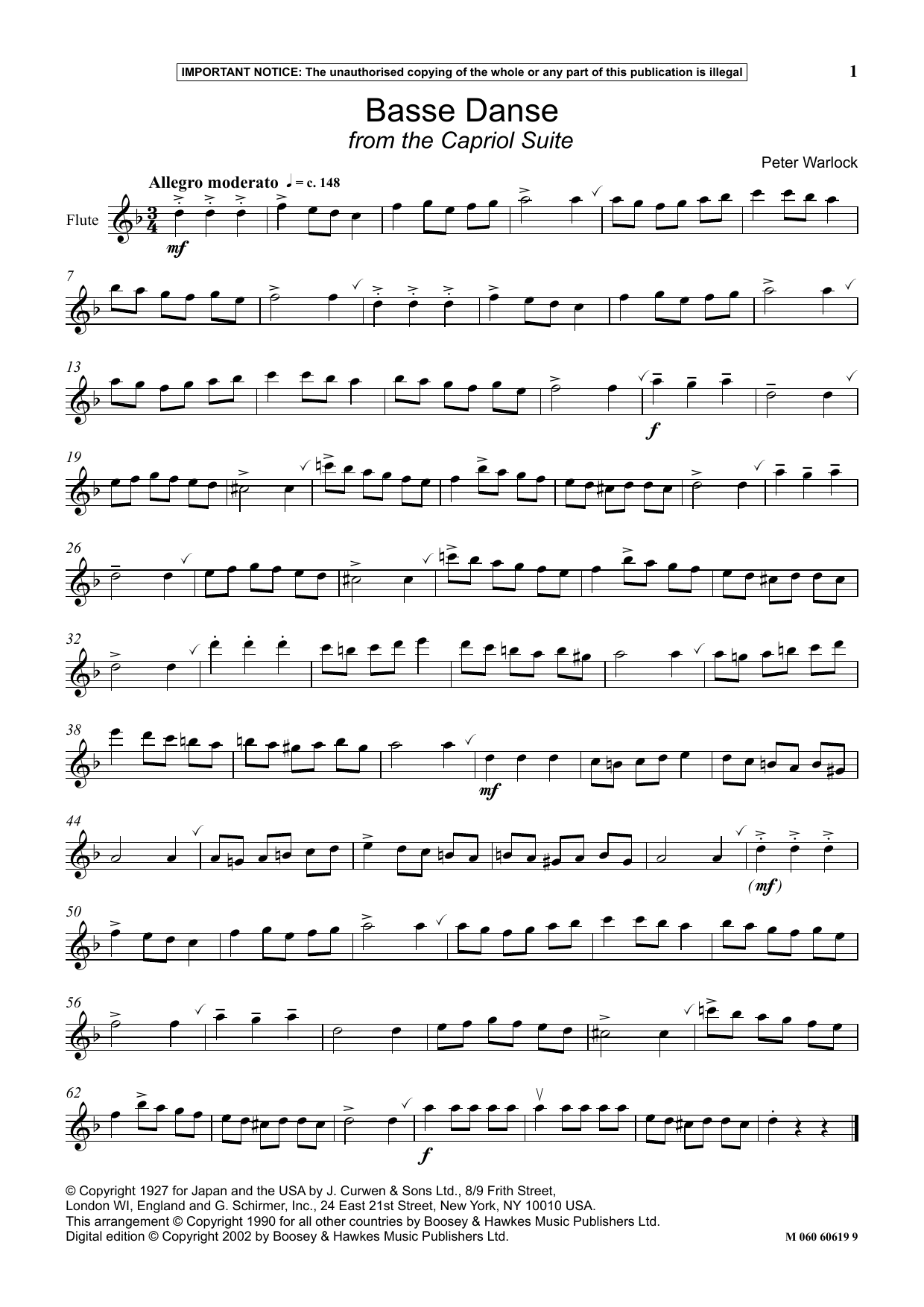 Peter Warlock Basse Danse (from The Capriol Suite) Sheet Music Notes & Chords for Instrumental Solo - Download or Print PDF