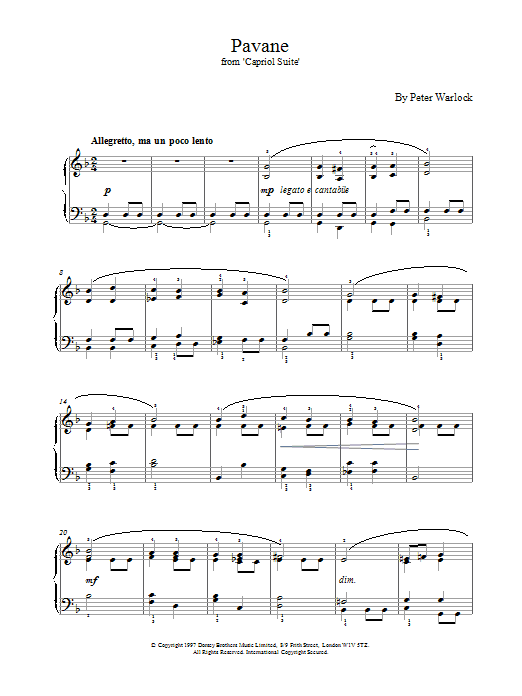 Peter Warlock Pavane Sheet Music Notes & Chords for Piano - Download or Print PDF