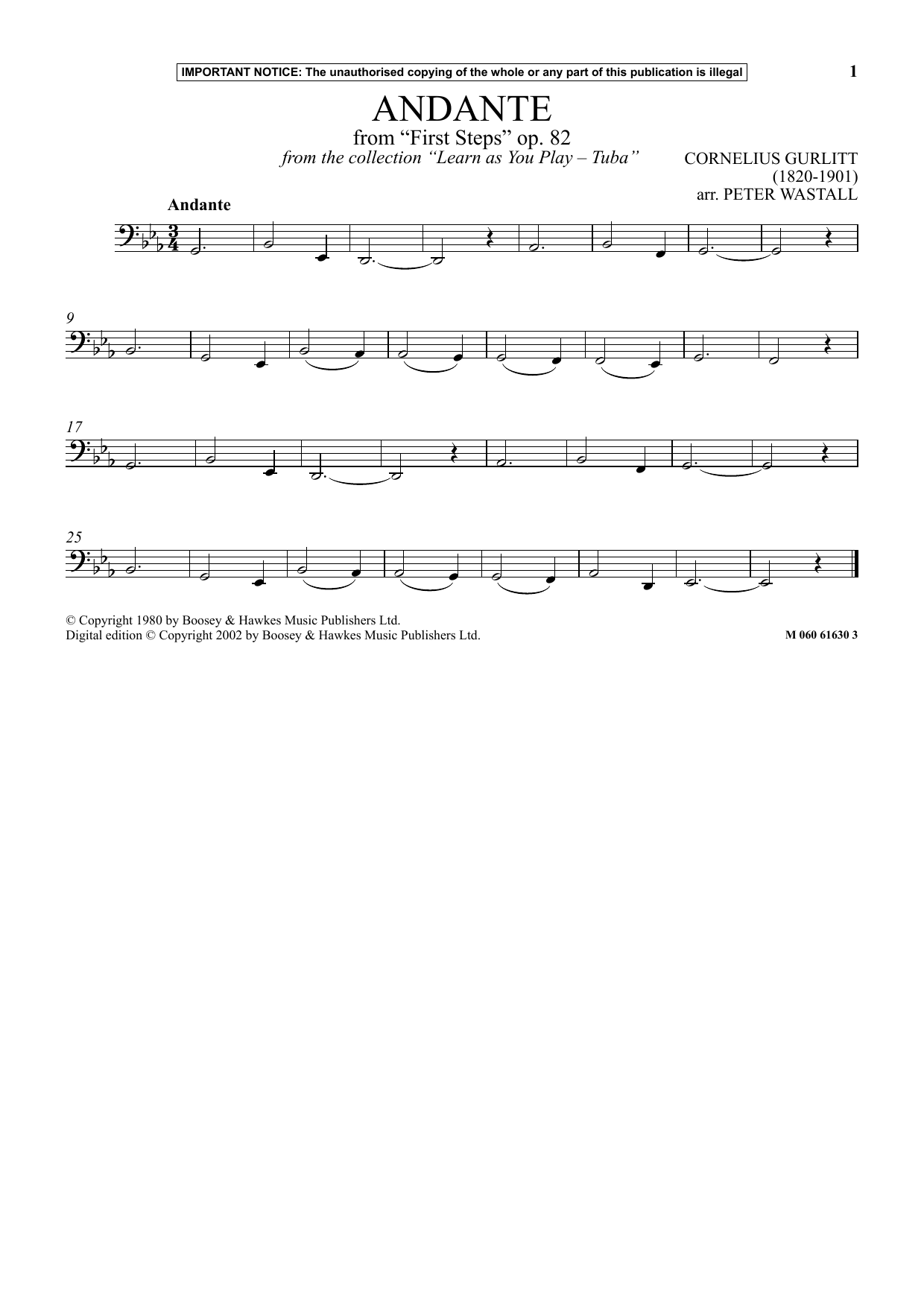 Peter Wastall Andante From First Steps, Op. 82 (from Learn As You Play Tuba ) Sheet Music Notes & Chords for Instrumental Solo - Download or Print PDF