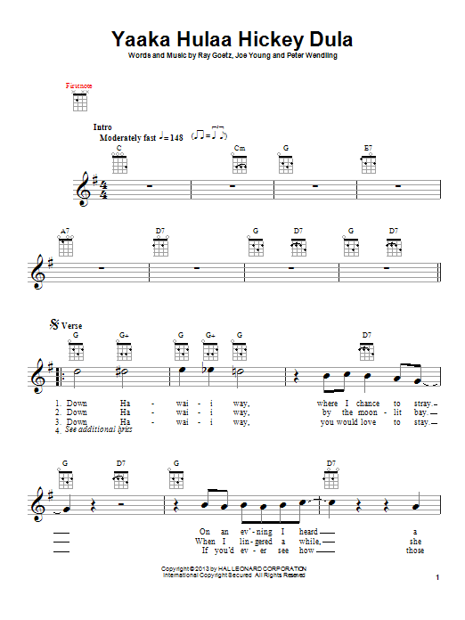 Peter Wendling Yaaka Hulaa Hickey Dula Sheet Music Notes & Chords for Ukulele - Download or Print PDF