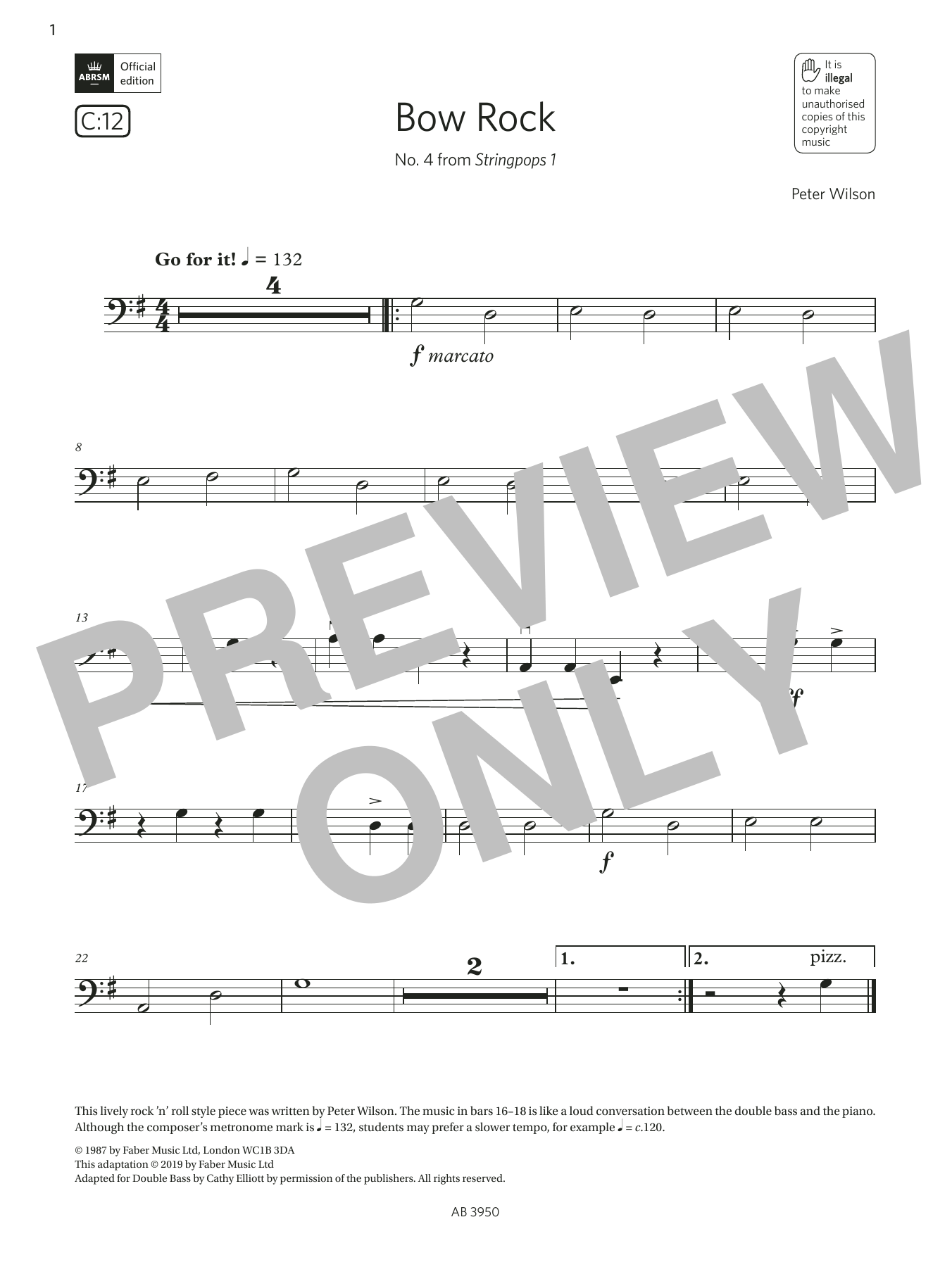 Peter Wilson Bow Rock (Grade Initial, C12, from the ABRSM Double Bass Syllabus from 2024) Sheet Music Notes & Chords for String Bass Solo - Download or Print PDF