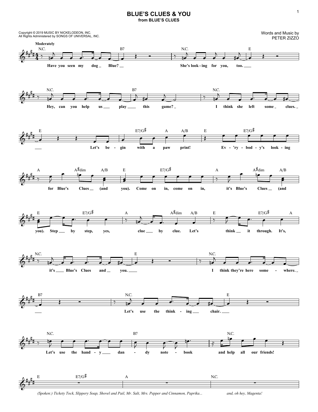 Peter Zizzo Blue's Clues & You Sheet Music Notes & Chords for Lead Sheet / Fake Book - Download or Print PDF
