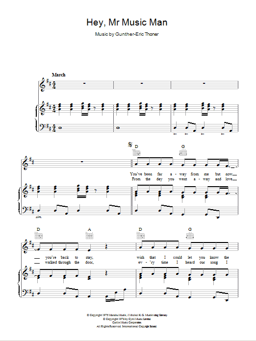Peters & Lee Hey, Mr Music Man Sheet Music Notes & Chords for Piano, Vocal & Guitar (Right-Hand Melody) - Download or Print PDF