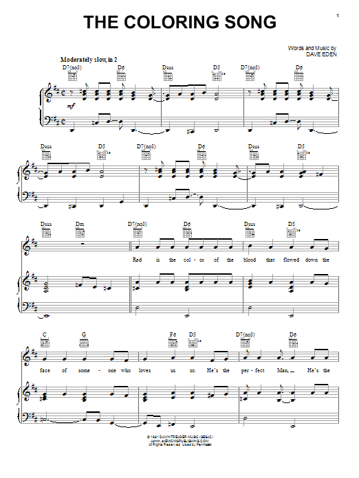Petra The Coloring Song Sheet Music Notes & Chords for Piano, Vocal & Guitar (Right-Hand Melody) - Download or Print PDF