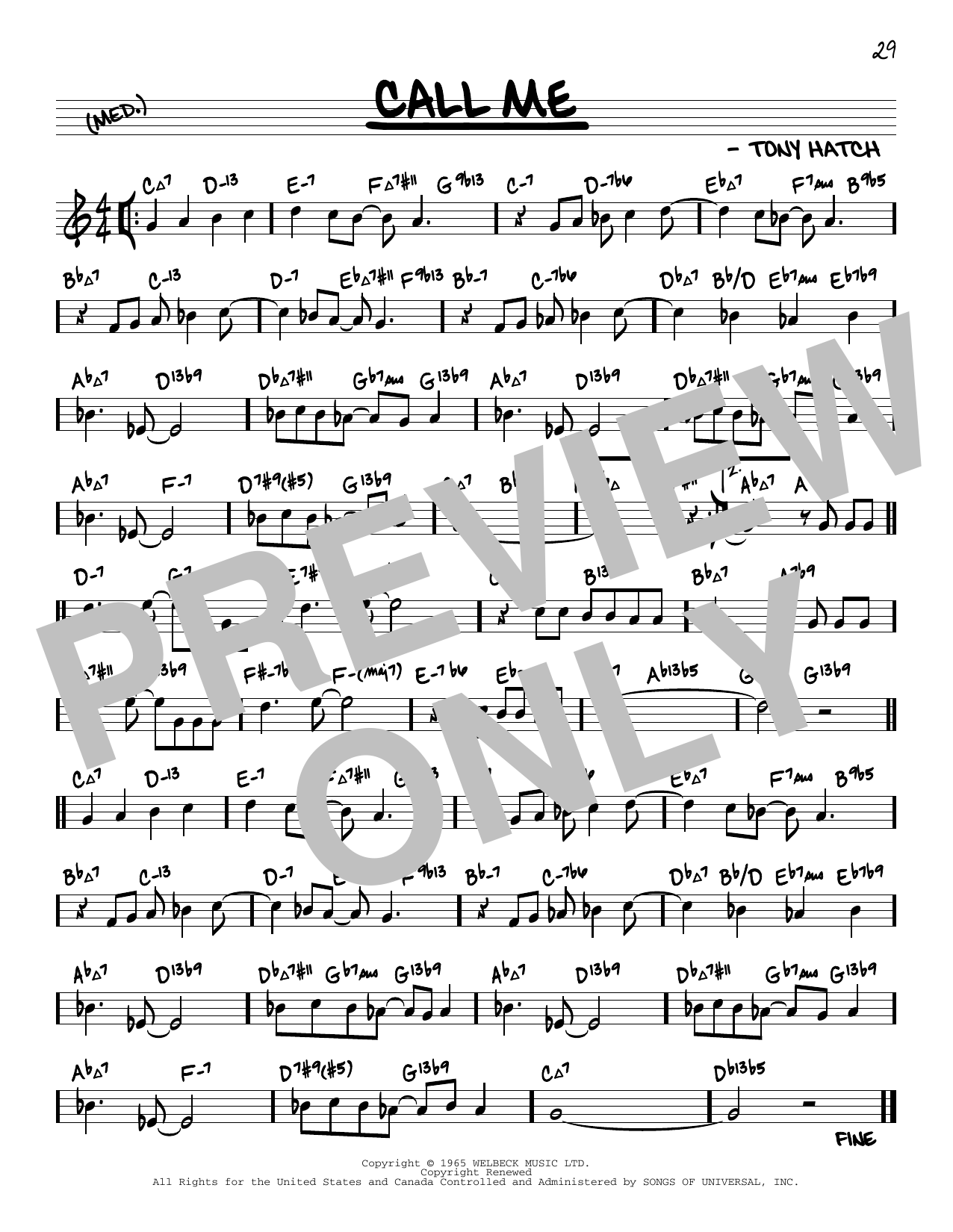 Petula Clark Call Me (arr. David Hazeltine) Sheet Music Notes & Chords for Real Book – Enhanced Chords - Download or Print PDF