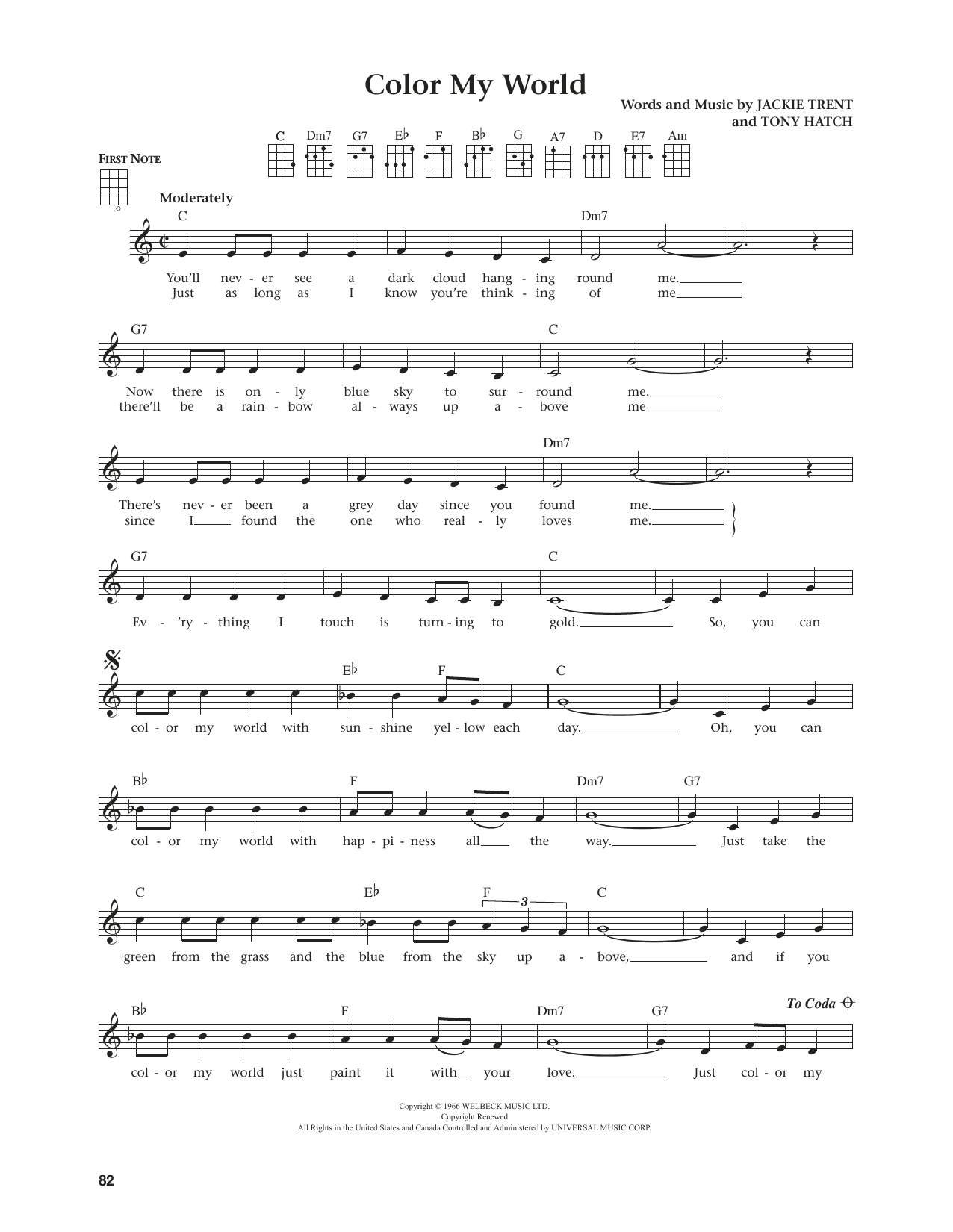 Petula Clark Color My World (from The Daily Ukulele) (arr. Jim Beloff) Sheet Music Notes & Chords for Ukulele - Download or Print PDF Petula Clark Color My World (from The Daily Ukulele) (arr. Jim Beloff) Sheet Music Notes & Chords for Ukulele - Download or Print PDF