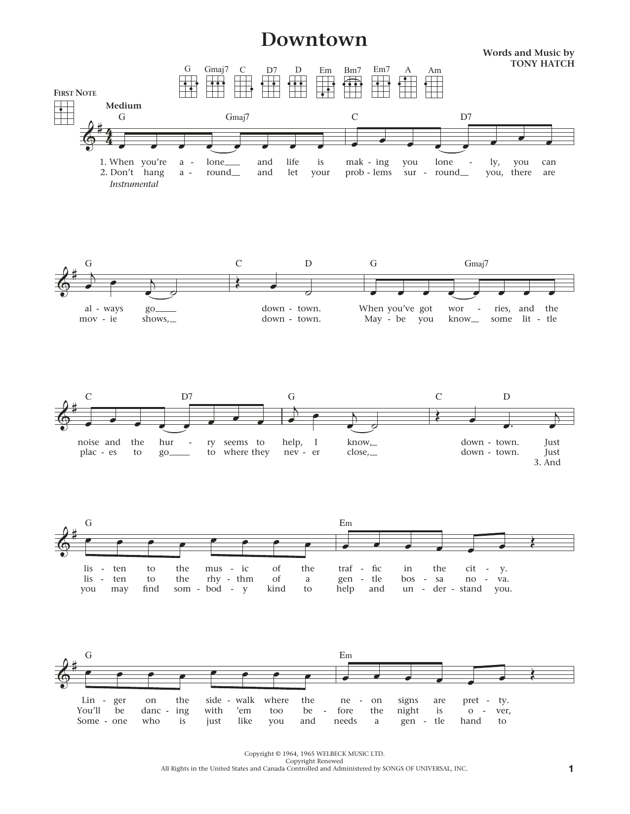 Petula Clark Downtown (from The Daily Ukulele) (arr. Liz and Jim Beloff) Sheet Music Notes & Chords for Ukulele - Download or Print PDF