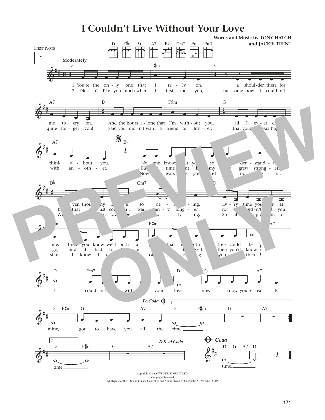 Petula Clark I Couldn't Live Without Your Love (from The Daily Ukulele) (arr. Jim Beloff) Sheet Music Notes & Chords for Ukulele - Download or Print PDF