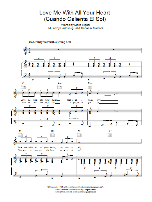 Petula Clark Love Me With All Your Heart (Cuando Calienta El Sol) Sheet Music Notes & Chords for Piano, Vocal & Guitar (Right-Hand Melody) - Download or Print PDF