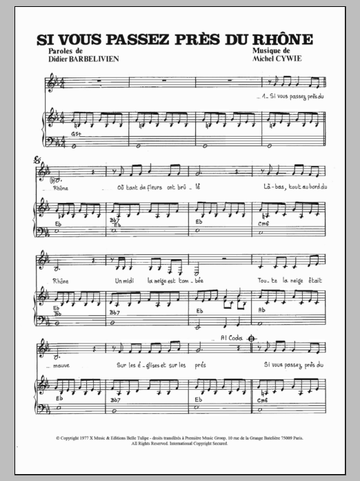Petula Clark Si Vous Passez Pres Du Rhone Sheet Music Notes & Chords for Piano & Vocal - Download or Print PDF