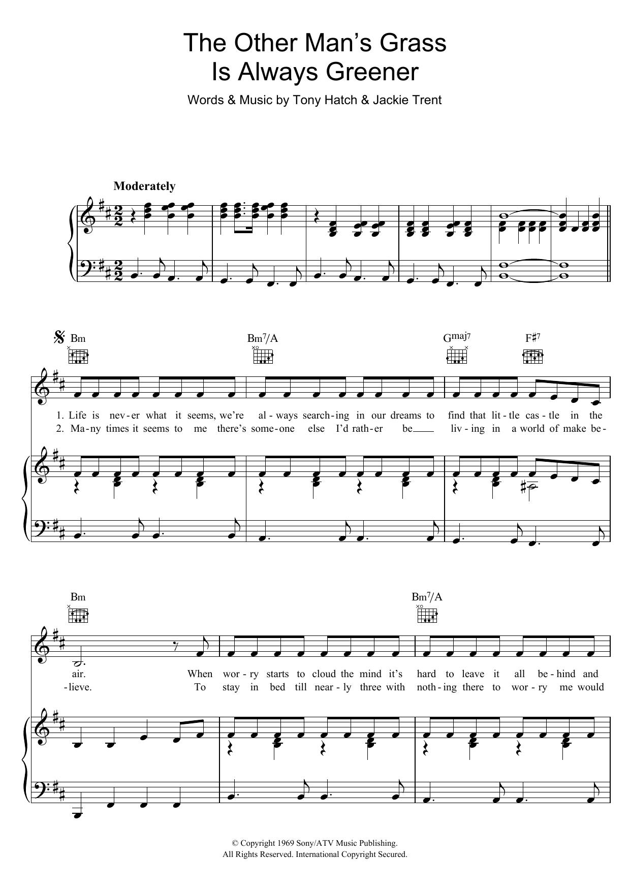 Petula Clark The Other Man's Grass Is Always Greener Sheet Music Notes & Chords for Piano, Vocal & Guitar (Right-Hand Melody) - Download or Print PDF