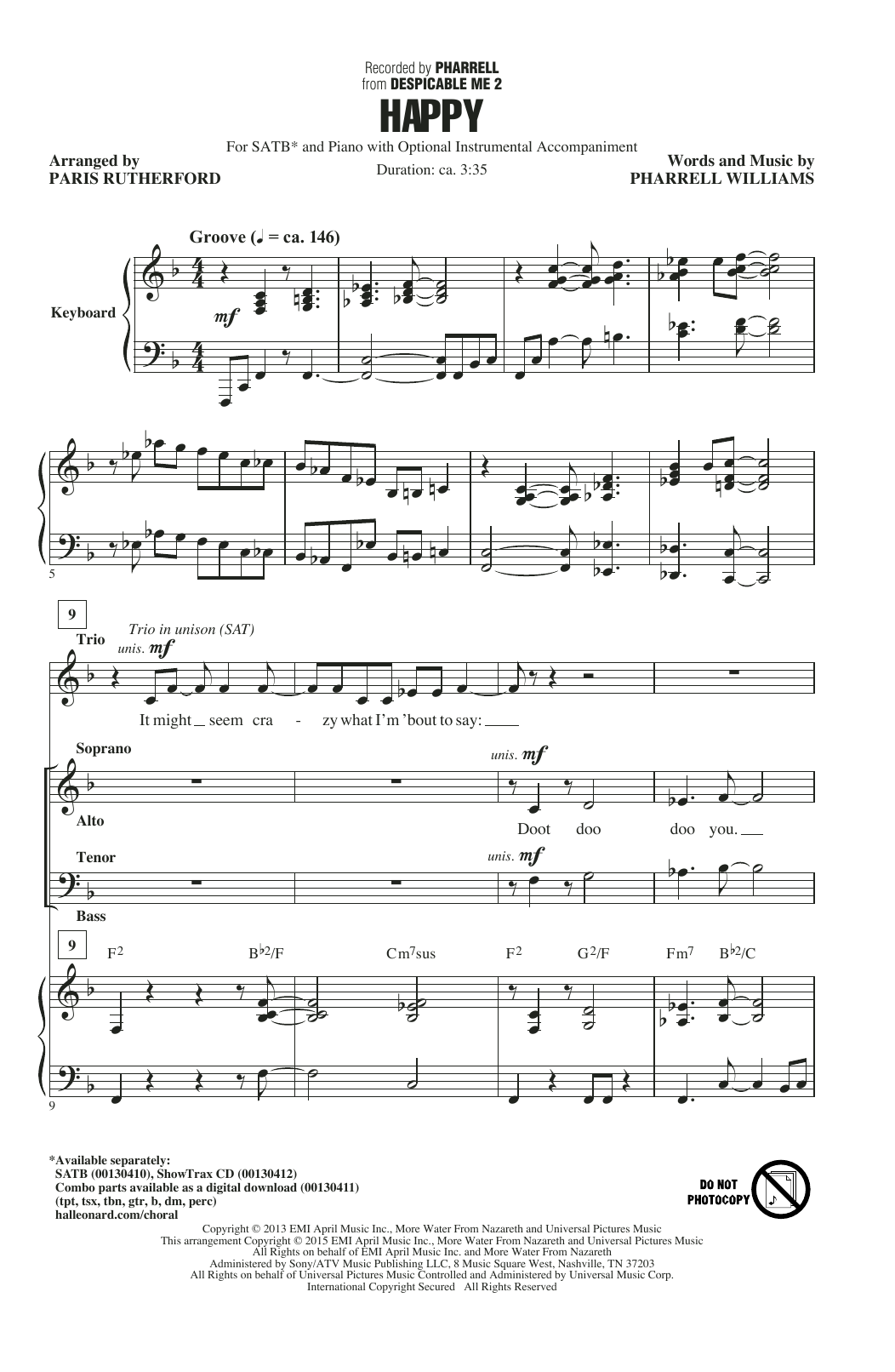 Pharrell Williams Happy (Arr. Paris Rutherford) Sheet Music Notes & Chords for SATB - Download or Print PDF