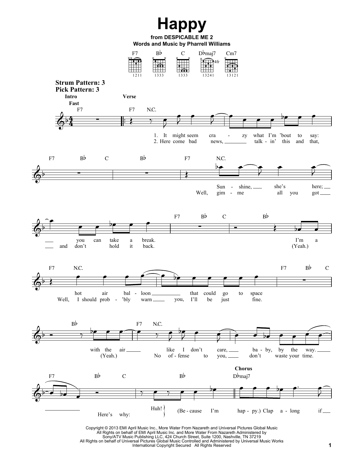 Pharrell Happy Sheet Music Notes & Chords for Ukulele - Download or Print PDF