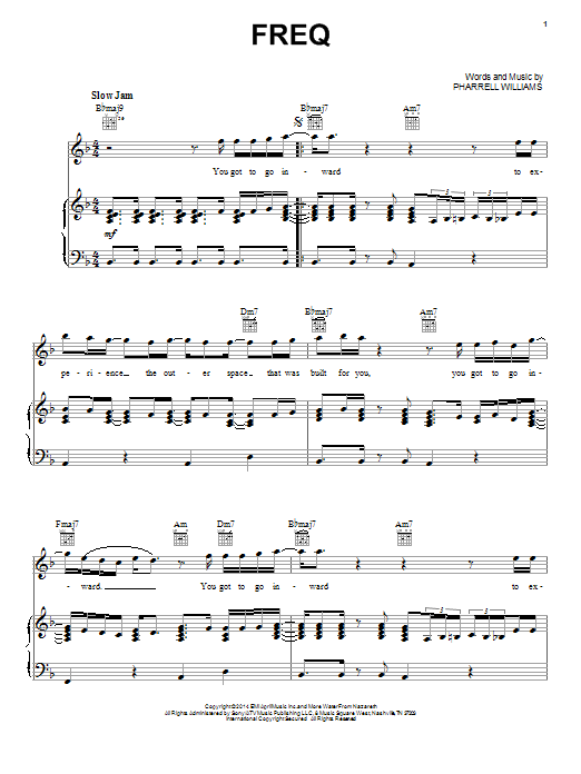 Pharrell Williams Freq Sheet Music Notes & Chords for Piano, Vocal & Guitar (Right-Hand Melody) - Download or Print PDF