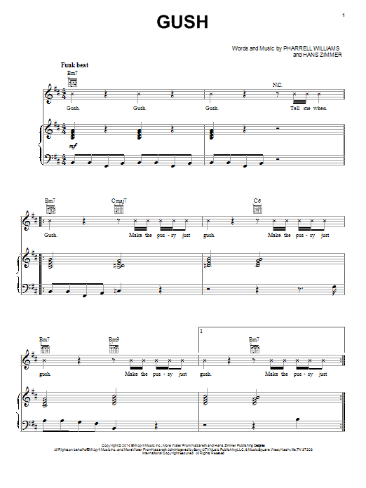 Pharrell Williams Gush Sheet Music Notes & Chords for Piano, Vocal & Guitar (Right-Hand Melody) - Download or Print PDF