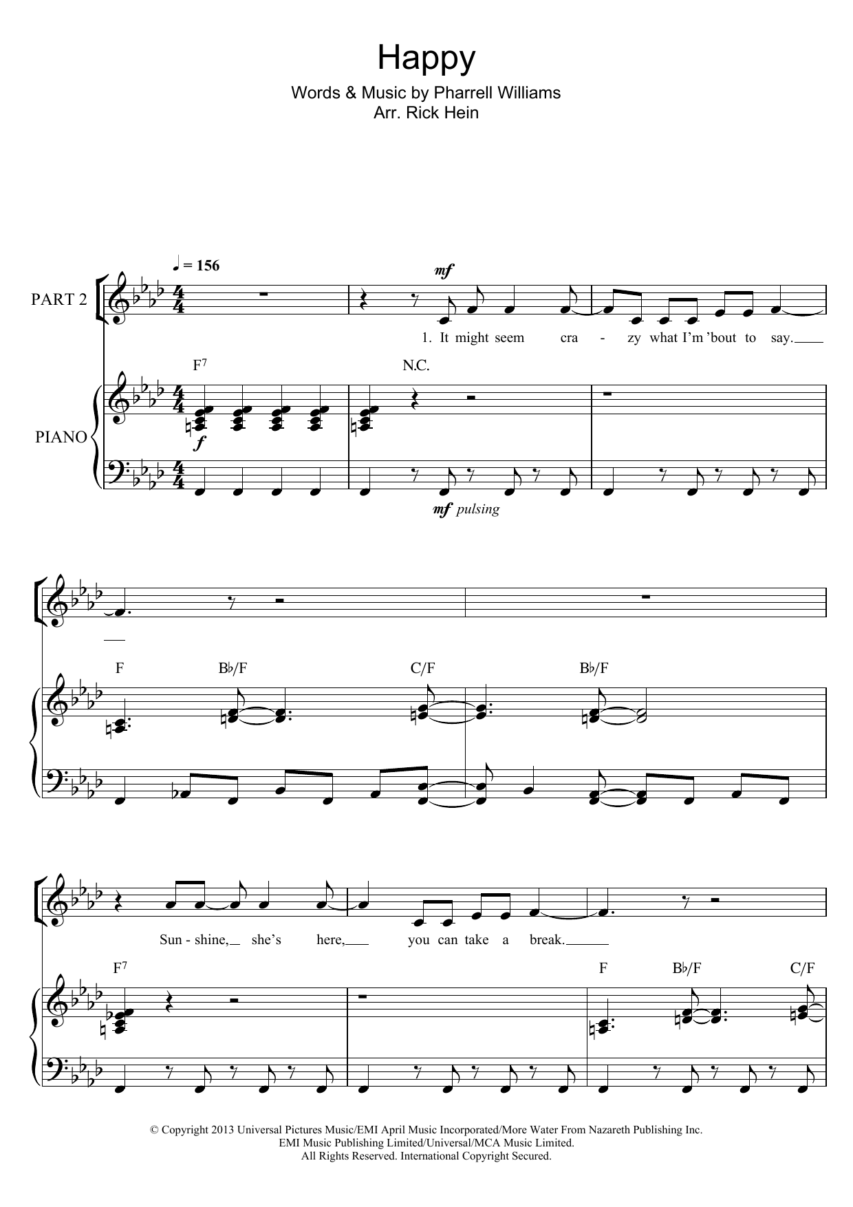 Pharrell Williams Happy (arr. Rick Hein) Sheet Music Notes & Chords for 2-Part Choir - Download or Print PDF
