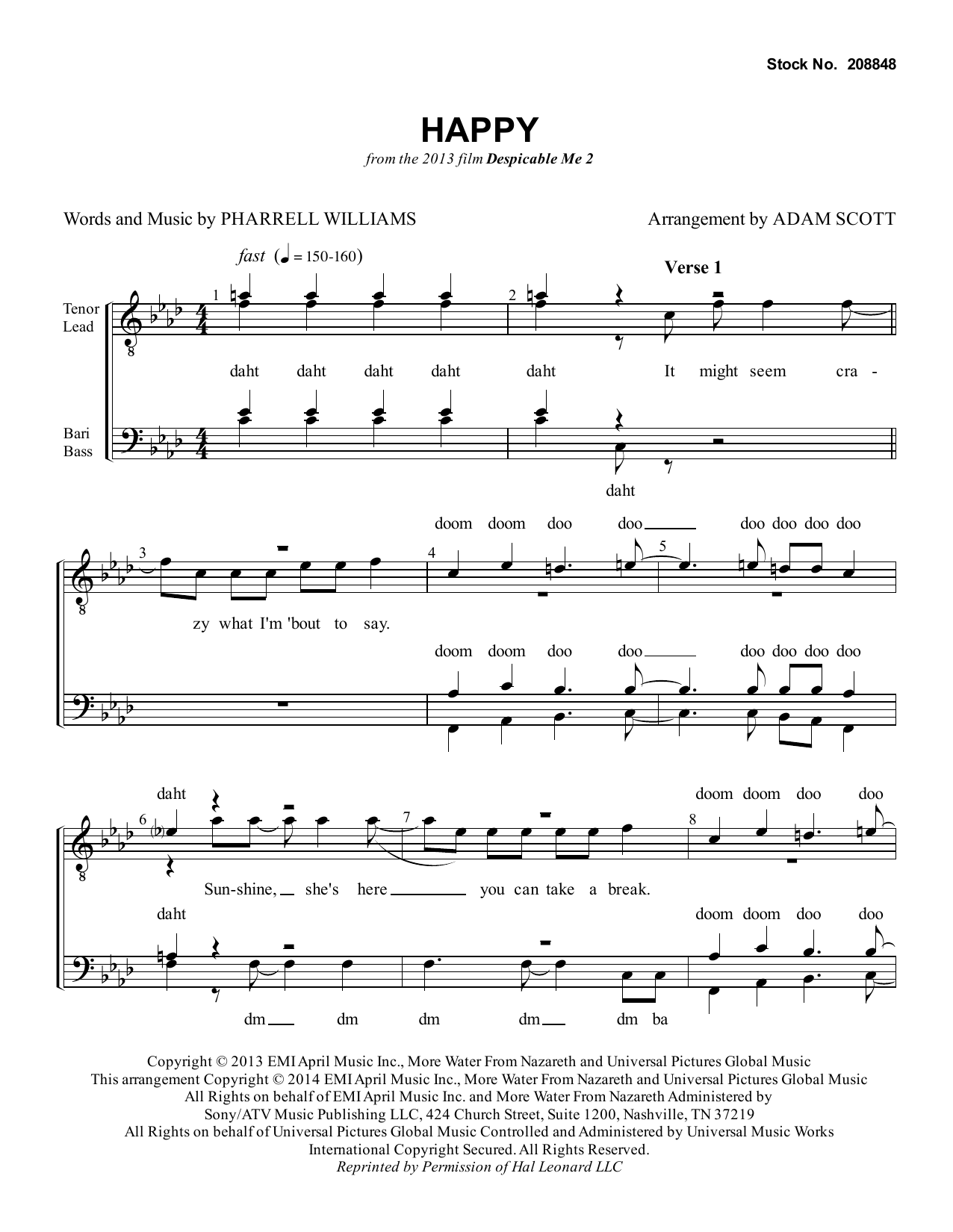 Pharrell Williams Happy (from Despicable Me 2) (arr. Adam Scott) Sheet Music Notes & Chords for SSA Choir - Download or Print PDF