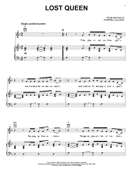 Pharrell Williams Lost Queen Sheet Music Notes & Chords for Piano, Vocal & Guitar (Right-Hand Melody) - Download or Print PDF Pharrell Williams Lost Queen Sheet Music Notes & Chords for Piano, Vocal & Guitar (Right-Hand Melody) - Download or Print PDF