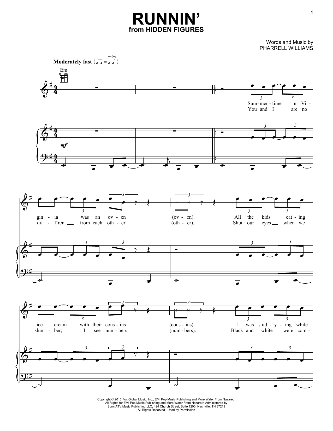 Pharrell Williams Runnin' Sheet Music Notes & Chords for Easy Piano - Download or Print PDF