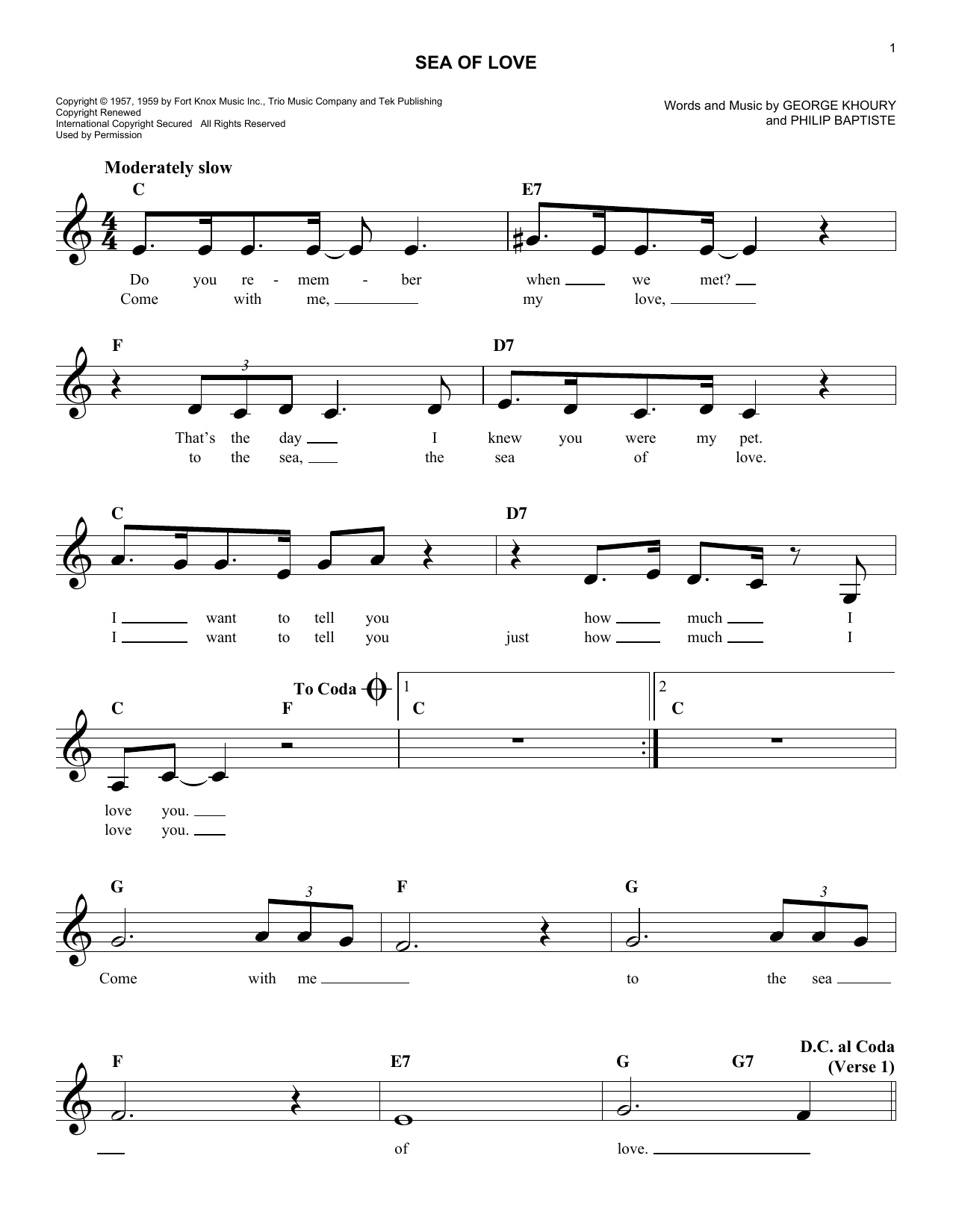 Phil Baptiste Sea Of Love Sheet Music Notes & Chords for Melody Line, Lyrics & Chords - Download or Print PDF