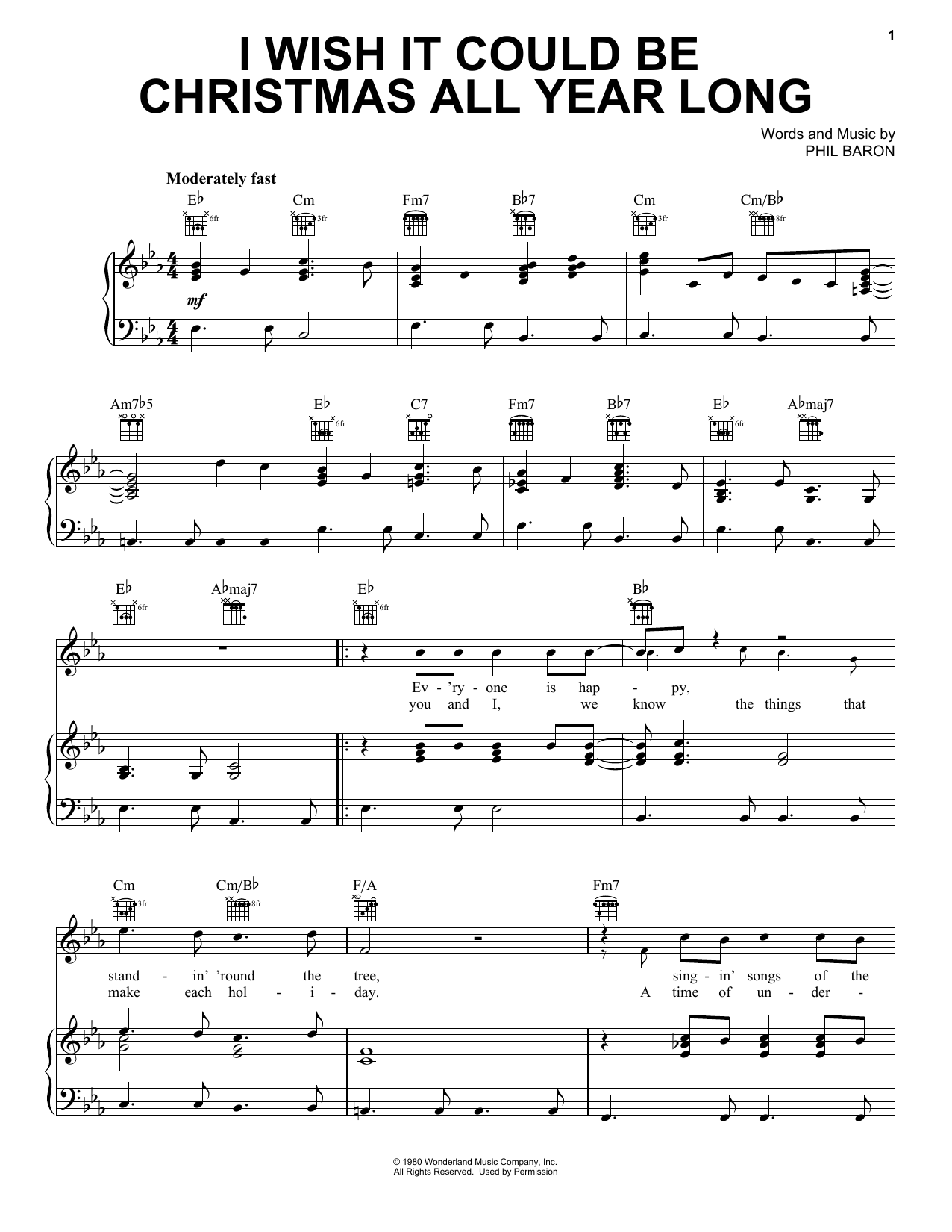 Phil Baron I Wish It Could Be Christmas All Year Long Sheet Music Notes & Chords for Piano, Vocal & Guitar (Right-Hand Melody) - Download or Print PDF