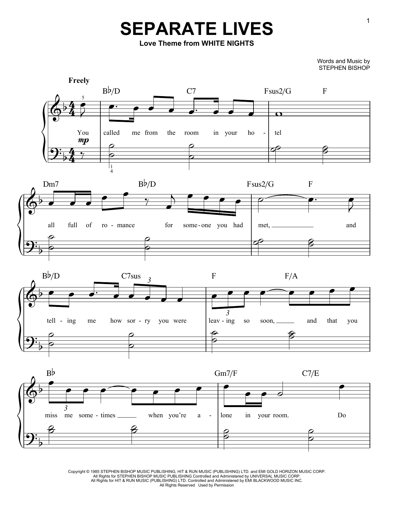 Phil Collins & Marilyn Martin Separate Lives Sheet Music Notes & Chords for Violin - Download or Print PDF