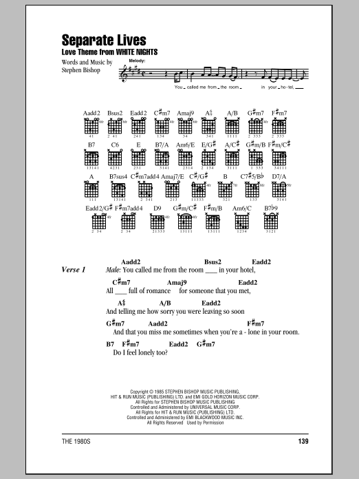 Phil Collins & Marilyn Martin Separate Lives Sheet Music Notes & Chords for Lyrics & Chords - Download or Print PDF