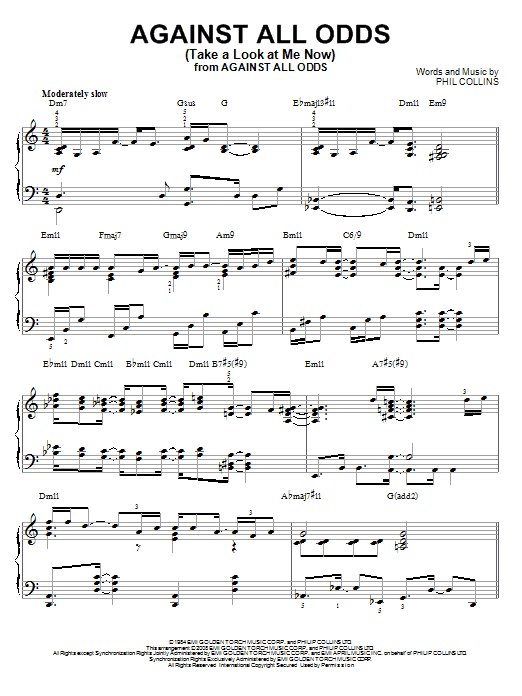 Phil Collins Against All Odds (Take A Look At Me Now) [Jazz version] (arr. Brent Edstrom) Sheet Music Notes & Chords for Piano - Download or Print PDF