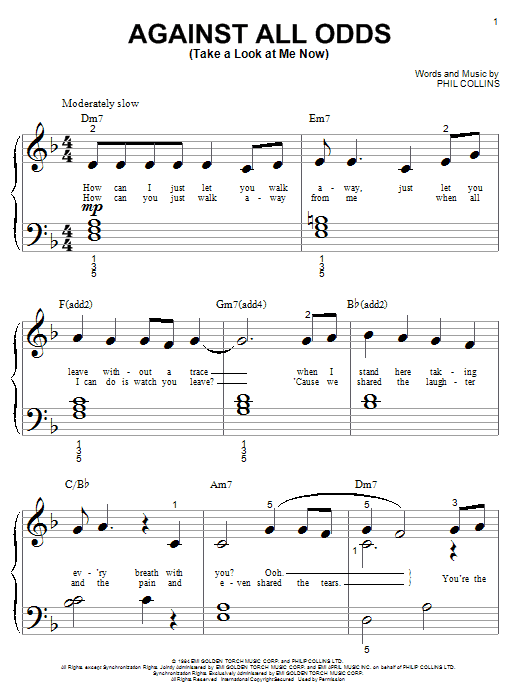 Phil Collins Against All Odds (Take A Look At Me Now) Sheet Music Notes & Chords for Alto Saxophone - Download or Print PDF