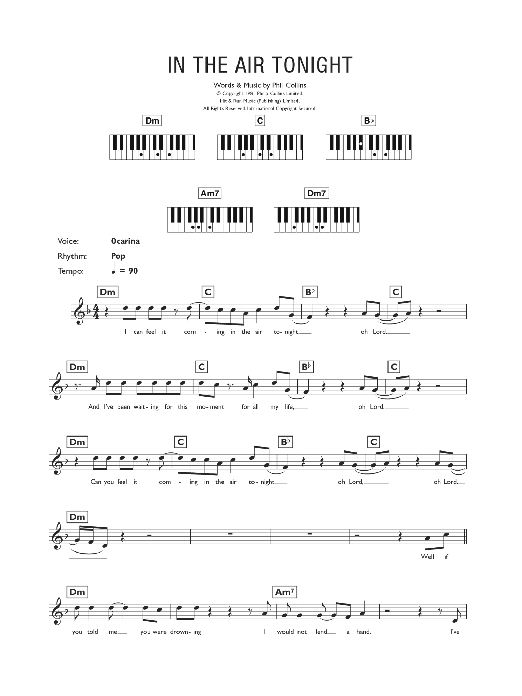 Phil Collins In The Air Tonight Sheet Music Notes & Chords for Lyrics & Chords - Download or Print PDF