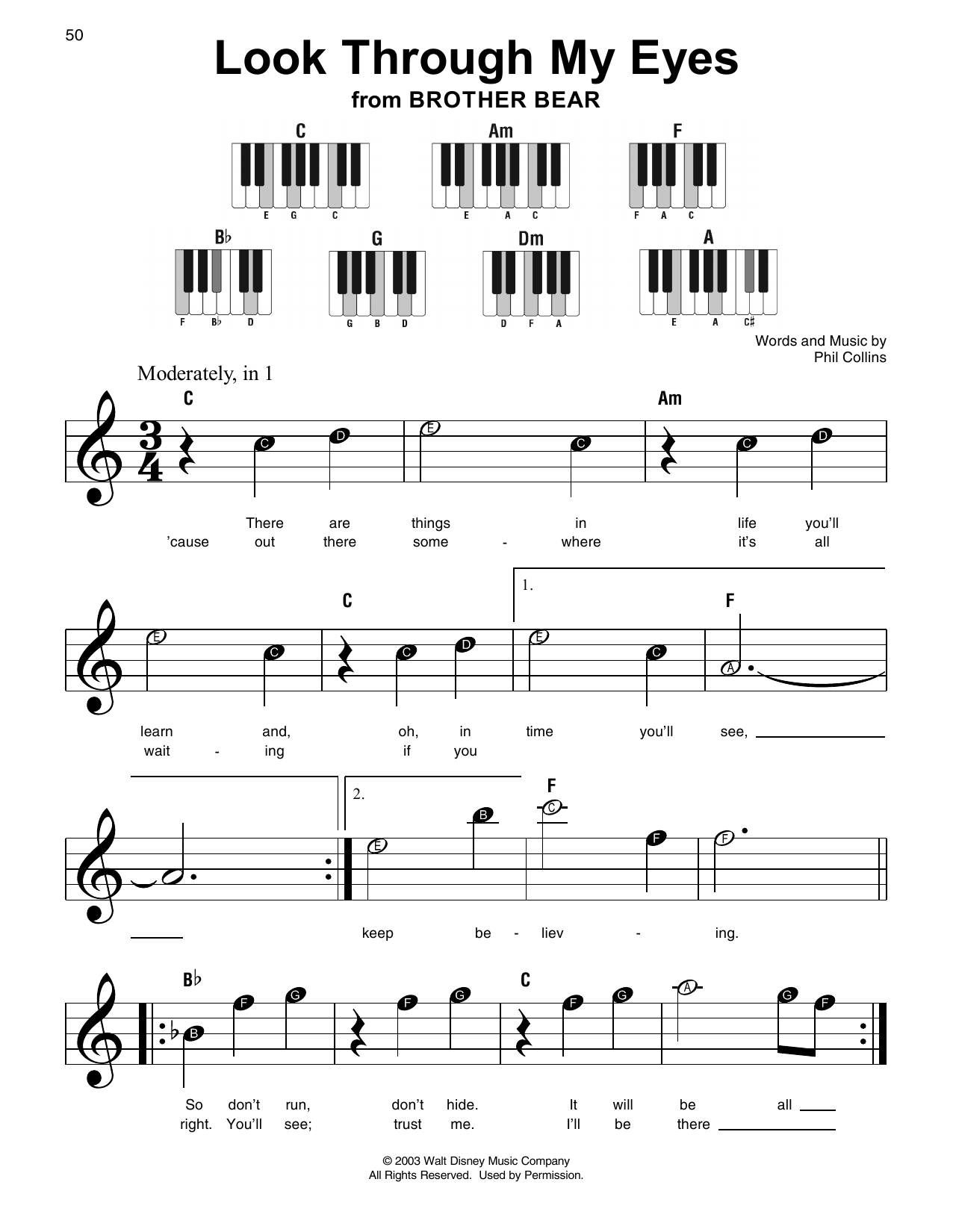 Phil Collins Look Through My Eyes (from Bridge To Terabithia) Sheet Music Notes & Chords for Super Easy Piano - Download or Print PDF