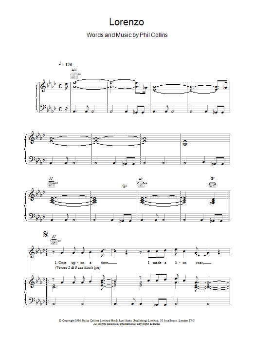 Phil Collins Lorenzo Sheet Music Notes & Chords for Piano, Vocal & Guitar (Right-Hand Melody) - Download or Print PDF