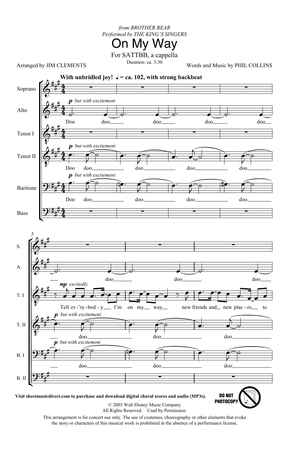 Phil Collins On My Way (from Brother Bear) (arr. Jim Clements) Sheet Music Notes & Chords for Choir - Download or Print PDF