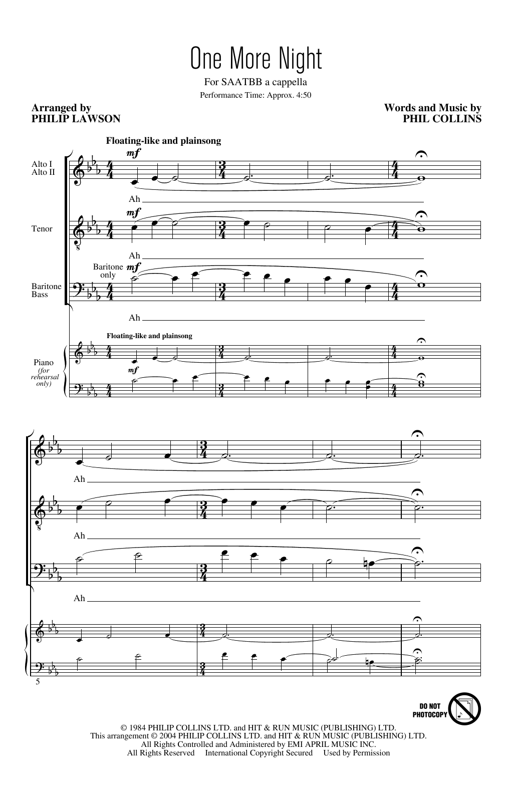Phil Collins One More Night (arr. Philip Lawson) Sheet Music Notes & Chords for SATB Choir - Download or Print PDF